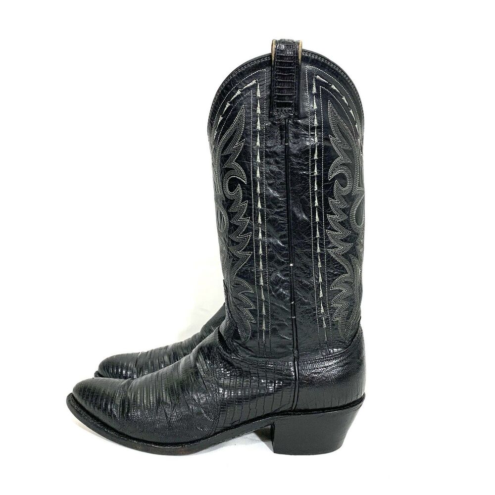 Dan Post Men's Black Lizard Western Cowboy boots size 8.5D - 16830 Vintage